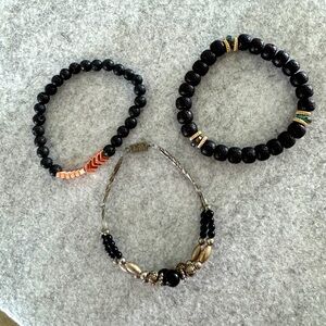 Boho set of black bracelets/  stack of three